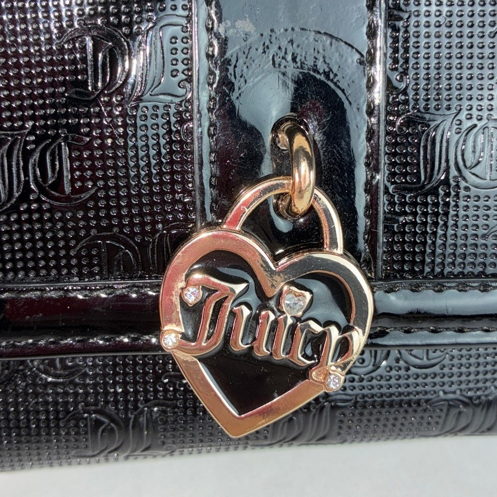 Juicy Couture Black Trifold Wallet - OS - Patent Monogram Heart Charm Y2K Glam - Picture 7 of 13